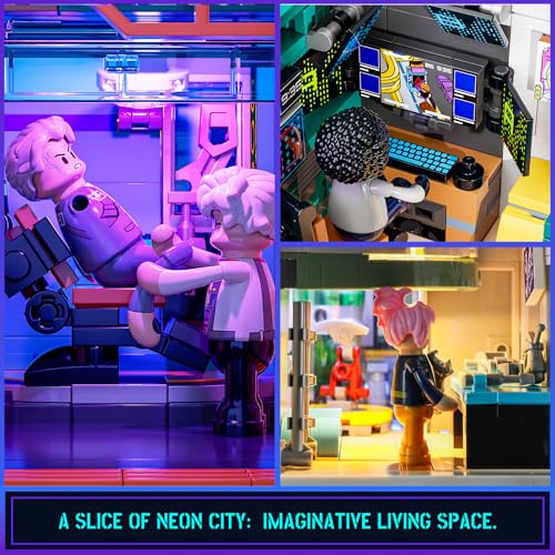 FUNWHOLE CYBERPUNK MANSION LIGHTING JUEGO DE LADRILLOS DE CONSTRUCCIÓN 2524 PIEZAS DE EDIFICIOS MODULARES DE CIUDAD FUTURA IDEA - 4