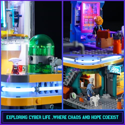 FUNWHOLE CYBERPUNK MANSION LIGHTING JUEGO DE LADRILLOS DE CONSTRUCCIÓN 2524 PIEZAS DE EDIFICIOS MODULARES DE CIUDAD FUTURA IDEA - 5