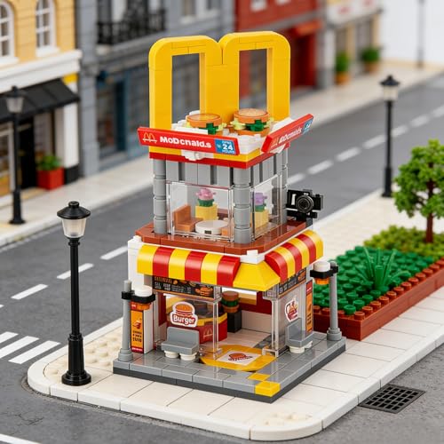 HIGH GODO CITY STREET VIEW JUEGO DE CONSTRUCCIÓN DE HAMBURGUESAS MODELO CREATIVO MOC JUGUETES DE MODELO CREATIVO DECORACIÓN - 6