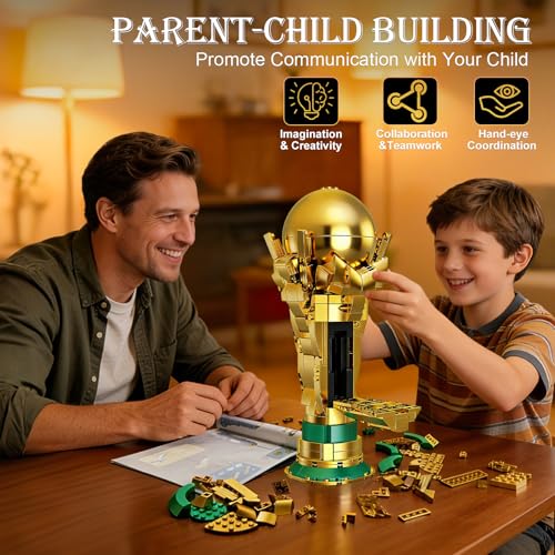 JUEGO DE CONSTRUCCIÓN DE TROFEOS DE FÚTBOL PARA NIÑOS MAYORES DE 8 AÑOS 446 PIEZAS MODELO DE COPA DE FÚTBOL DORADO STEM - 3