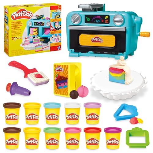 PLAYDOH SUPER SLICE CAKE PLAYSET HORNO DE JUGUETE CON ACCESORIOS DE COCINA Y 11 LATAS COMPUESTAS DE MODELADO ARTES - 1