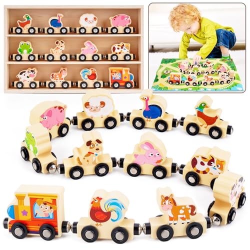 MONTESSORI JUEGO DE TREN DE MADERA PARA NIÑOS DE 1 2 3 AÑOS CAJA DE TREN DE 12 ANIMALES MAGNÉTICOS PARA NIÑOS JUGUETE EDUCATIVO - 1