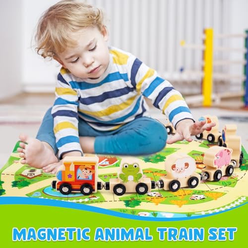 MONTESSORI JUEGO DE TREN DE MADERA PARA NIÑOS DE 1 2 3 AÑOS CAJA DE TREN DE 12 ANIMALES MAGNÉTICOS PARA NIÑOS JUGUETE EDUCATIVO - 4