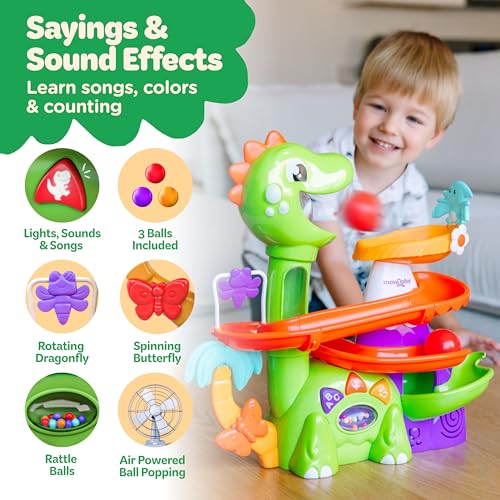 MOVE2PLAY BOLA DE DINOSAURIO CON AIRE PARA REVENTAR MÁS DE 30 CANCIONES REFRANES Y LUCES JUGUETES PARA BEBÉS Y NIÑOS PEQUEÑOS - 3
