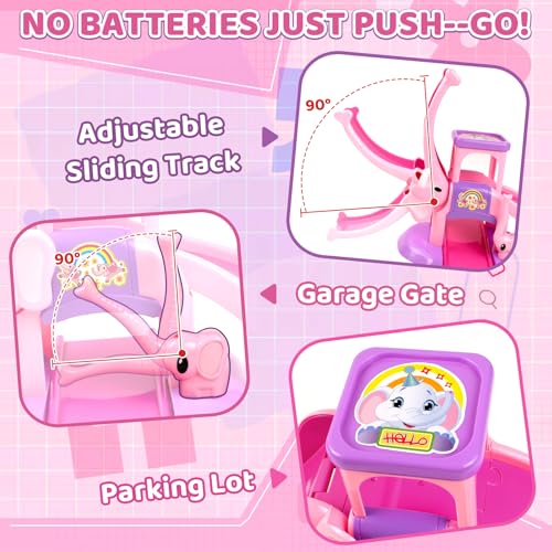 JUGUETES PARA NIÑAS DE 1 A 2 AÑOS JUGUETE DE RAMPA DE COCHE DE ELEFANTE REGALOS DE PRIMER CUMPLEAÑOS PARA NIÑAS CON 4 MINI AUTOS - 2