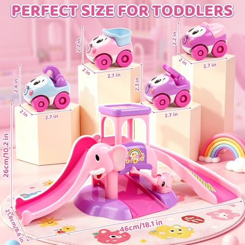 JUGUETES PARA NIÑAS DE 1 A 2 AÑOS JUGUETE DE RAMPA DE COCHE DE ELEFANTE REGALOS DE PRIMER CUMPLEAÑOS PARA NIÑAS CON 4 MINI AUTOS - 3