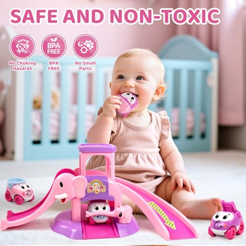 JUGUETES PARA NIÑAS DE 1 A 2 AÑOS JUGUETE DE RAMPA DE COCHE DE ELEFANTE REGALOS DE PRIMER CUMPLEAÑOS PARA NIÑAS CON 4 MINI AUTOS - 4