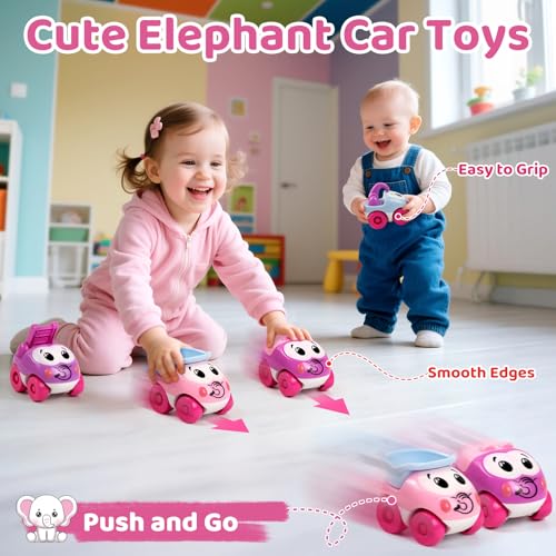 JUGUETES PARA NIÑAS DE 1 A 2 AÑOS JUGUETE DE RAMPA DE COCHE DE ELEFANTE REGALOS DE PRIMER CUMPLEAÑOS PARA NIÑAS CON 4 MINI AUTOS - 5