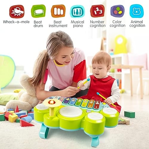 MARSTONE JUGUETES PARA NIÑOS Y NIÑAS DE 1 AÑO JUGUETES MUSICALES PARA BEBÉS DE 1 A 3 AÑOS JUEGO DE BATERÍA DE PIANO PARA BEBÉS - 2