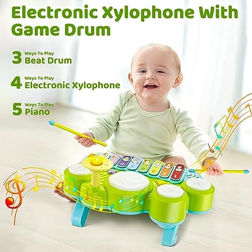 MARSTONE JUGUETES PARA NIÑOS Y NIÑAS DE 1 AÑO JUGUETES MUSICALES PARA BEBÉS DE 1 A 3 AÑOS JUEGO DE BATERÍA DE PIANO PARA BEBÉS - 3
