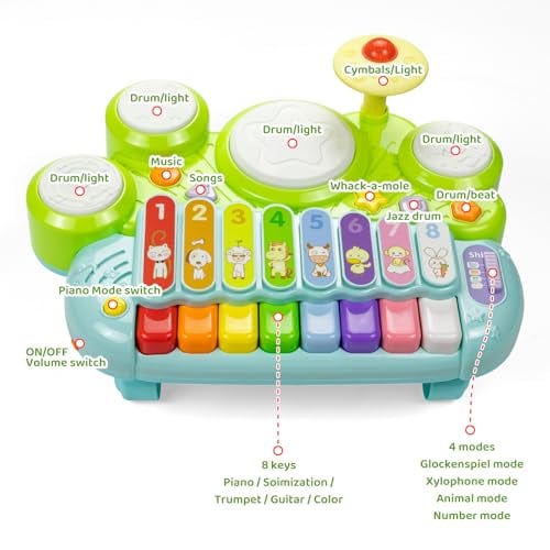 MARSTONE JUGUETES PARA NIÑOS Y NIÑAS DE 1 AÑO JUGUETES MUSICALES PARA BEBÉS DE 1 A 3 AÑOS JUEGO DE BATERÍA DE PIANO PARA BEBÉS - 4