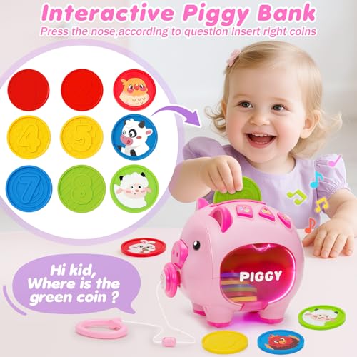 ALCANCÍA PARA NIÑOS JUGUETES PARA NIÑAS DE 1 AÑO ALCANCÍA MUSICAL PARA CONTAR NÚMEROS Y APRENDER COLORES JUGUETES INTERACTIVOS - 2