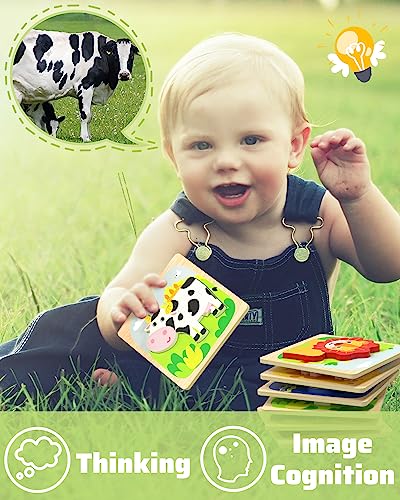 BENRESIVE ROMPECABEZAS DE MADERA PARA NIÑOS PEQUEÑOS 6 PIEZAS DE JUGUETES MONTESSORI DE ANIMALES PARA NIÑOS DE 1 A 3 AÑOS - 3