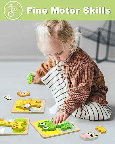 BENRESIVE ROMPECABEZAS DE MADERA PARA NIÑOS PEQUEÑOS 6 PIEZAS DE JUGUETES MONTESSORI DE ANIMALES PARA NIÑOS DE 1 A 3 AÑOS - 4