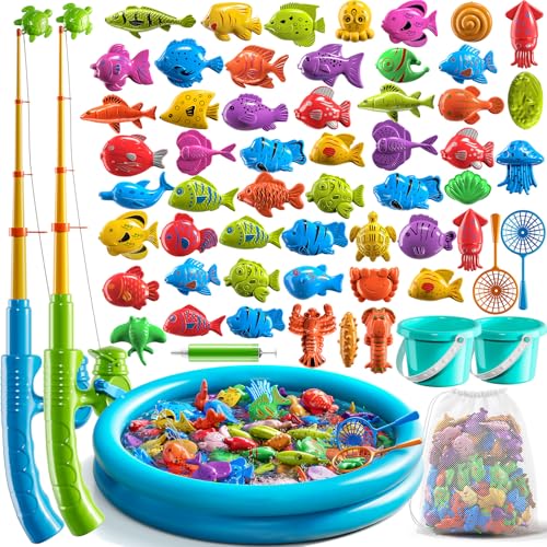 NIPLOOOW JUEGOS DE PESCA PARA PISCINA JUGUETES DE MESA DE AGUA Y BAÑERA CON VARA DE PISCINA INFLABLE RED DE PLÁSTICO Y PESCADO - 1