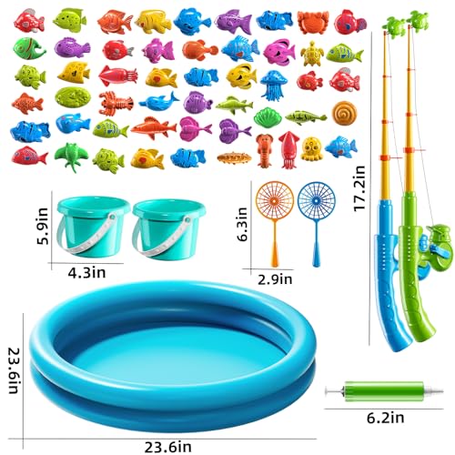 NIPLOOOW JUEGOS DE PESCA PARA PISCINA JUGUETES DE MESA DE AGUA Y BAÑERA CON VARA DE PISCINA INFLABLE RED DE PLÁSTICO Y PESCADO - 2