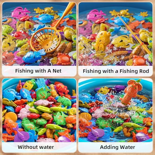 NIPLOOOW JUEGOS DE PESCA PARA PISCINA JUGUETES DE MESA DE AGUA Y BAÑERA CON VARA DE PISCINA INFLABLE RED DE PLÁSTICO Y PESCADO - 3