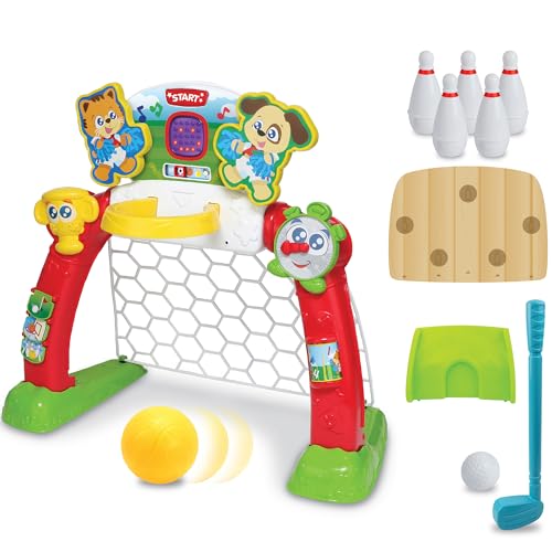 WINFUN CENTRO DEPORTIVO 4 EN 1 4 MODOS FÚTBOL BALONCESTO BOLOS Y GOLF PANTALLA LED JUGUETE INTERACTIVO TRANSFORMADOR NIÑOS - 1