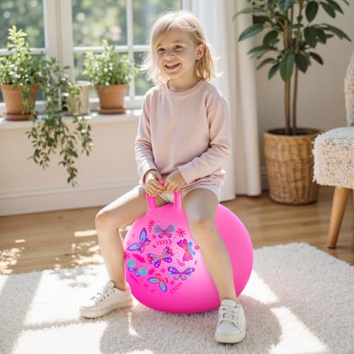 PELOTA SALTARINA PLAYZAP PARA NIÑOS DE 3 A 8 AÑOS PELOTA HINCHABLE ROSA DE 18 PULGADAS CON ASAS JUGUETES INFLABLES HIPPITY HOP - 2