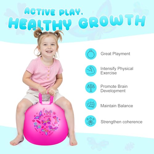 PELOTA SALTARINA PLAYZAP PARA NIÑOS DE 3 A 8 AÑOS PELOTA HINCHABLE ROSA DE 18 PULGADAS CON ASAS JUGUETES INFLABLES HIPPITY HOP - 5