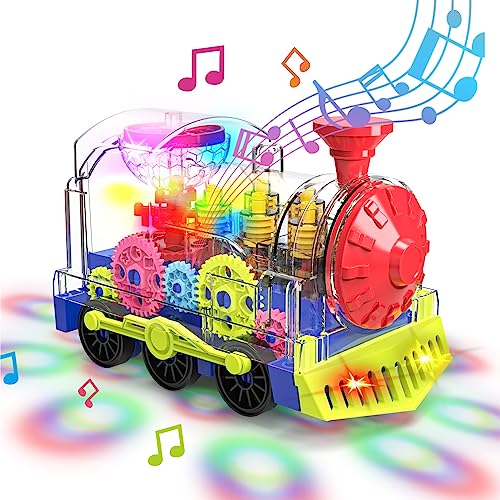 KIZEEFUN TREN DE JUGUETE CON LUZ PARA NIÑOS PEQUEÑOS COCHE DE JUGUETE CON ENGRANAJES TRANSPARENTES PARA NIÑOS CON LUZ GENIAL - 1