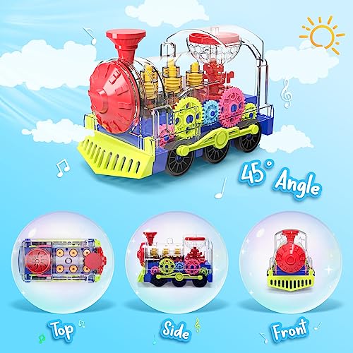 KIZEEFUN TREN DE JUGUETE CON LUZ PARA NIÑOS PEQUEÑOS COCHE DE JUGUETE CON ENGRANAJES TRANSPARENTES PARA NIÑOS CON LUZ GENIAL - 3
