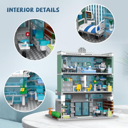 NEWABWN CITY HOSPITAL JUEGO DE CONSTRUCCIÓN DE JUGUETE CON ILUMINACIÓN LED COMPATIBLE CON LEGO JUEGO MODULAR DE ARQUITECTURA - 2