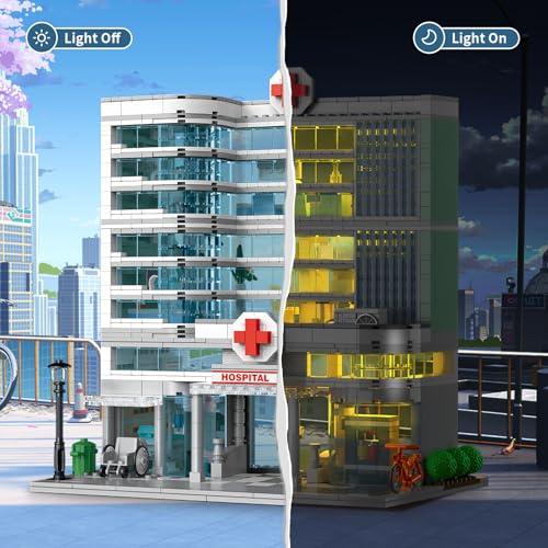 NEWABWN CITY HOSPITAL JUEGO DE CONSTRUCCIÓN DE JUGUETE CON ILUMINACIÓN LED COMPATIBLE CON LEGO JUEGO MODULAR DE ARQUITECTURA - 4