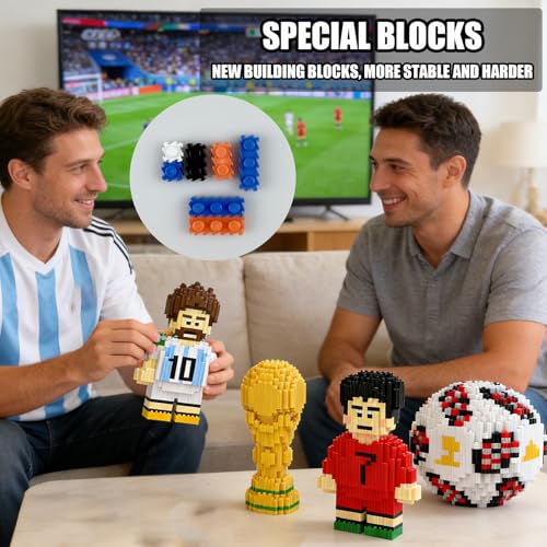 JUEGO DE 4 BLOQUES DE CONSTRUCCIÓN DE FÚTBOL DEPORTIVO 2 FIGURAS FAMOSAS DE ESTRELLAS DE FÚTBOL INTERNACIONAL LADRILLOS - 2