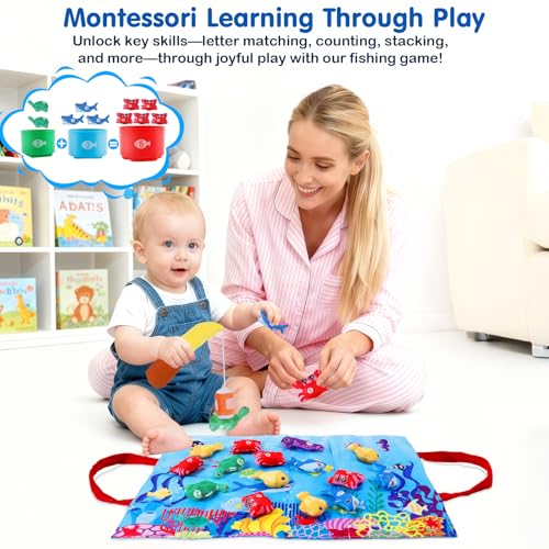 JUGUETES MONTESSORI PARA NIÑOS DE 1 A 2 AÑOS JUEGO DE PESCA EN EL OCÉANO DE TELA CON TAZAS APILABLES JUGUETE DE APRENDIZAJE - 3