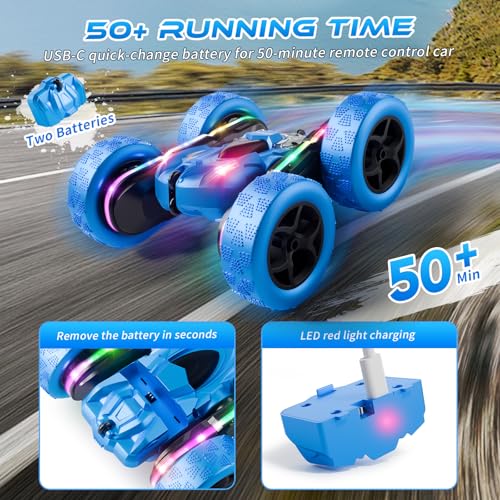 AUTO DE ACROBACIAS CON CONTROL REMOTO 4WD 360 FLIP RC DE DOBLE CARA BARRA DE LUCES LED BATERÍA MODULAR USBC 24 GHZ JUGUETE - 2