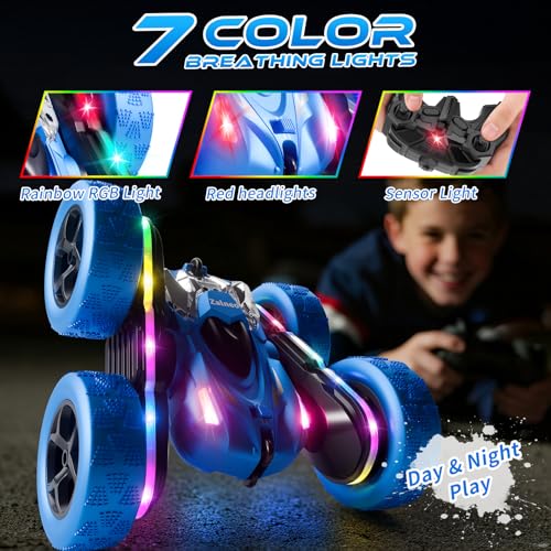 AUTO DE ACROBACIAS CON CONTROL REMOTO 4WD 360 FLIP RC DE DOBLE CARA BARRA DE LUCES LED BATERÍA MODULAR USBC 24 GHZ JUGUETE - 3