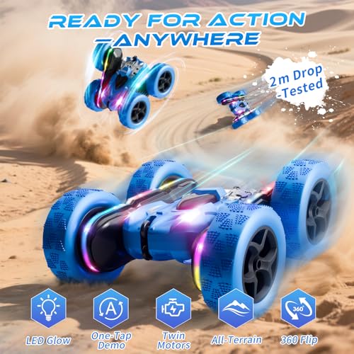 AUTO DE ACROBACIAS CON CONTROL REMOTO 4WD 360 FLIP RC DE DOBLE CARA BARRA DE LUCES LED BATERÍA MODULAR USBC 24 GHZ JUGUETE - 4