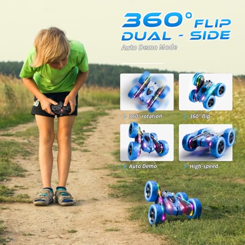 AUTO DE ACROBACIAS CON CONTROL REMOTO 4WD 360 FLIP RC DE DOBLE CARA BARRA DE LUCES LED BATERÍA MODULAR USBC 24 GHZ JUGUETE - 5