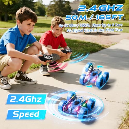 AUTO DE ACROBACIAS CON CONTROL REMOTO 4WD 360 FLIP RC DE DOBLE CARA BARRA DE LUCES LED BATERÍA MODULAR USBC 24 GHZ JUGUETE - 6