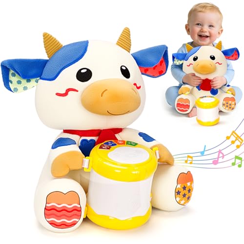 VOPITOS JUGUETES MUSICALES DE VACA DE PELUCHE PARA BEBÉS DE 6 A 12 MESES TAMBOR DE MÚSICA ILUMINADO DE APRENDIZAJE TEMPRANO - 1