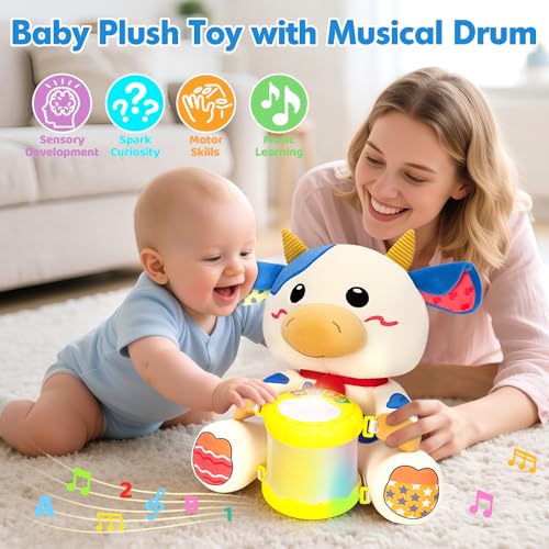VOPITOS JUGUETES MUSICALES DE VACA DE PELUCHE PARA BEBÉS DE 6 A 12 MESES TAMBOR DE MÚSICA ILUMINADO DE APRENDIZAJE TEMPRANO - 2