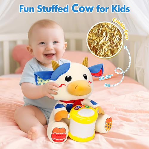 VOPITOS JUGUETES MUSICALES DE VACA DE PELUCHE PARA BEBÉS DE 6 A 12 MESES TAMBOR DE MÚSICA ILUMINADO DE APRENDIZAJE TEMPRANO - 3