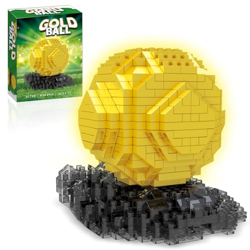 CONJUNTO DE BLOQUES DE CONSTRUCCIÓN MICRO MINI DE BALÓN DE FÚTBOL DORADO PARA ADULTOS ADORNOS DE FÚTBOL DEPORTIVO PARA OFICINA - 1