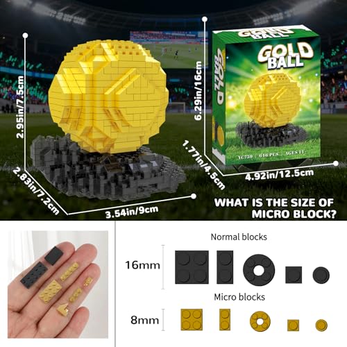 CONJUNTO DE BLOQUES DE CONSTRUCCIÓN MICRO MINI DE BALÓN DE FÚTBOL DORADO PARA ADULTOS ADORNOS DE FÚTBOL DEPORTIVO PARA OFICINA - 2