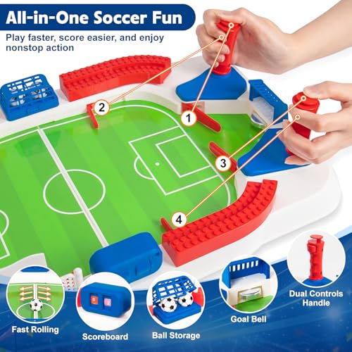 SOCCER BOARD GAME FOR KIDS MINI FOOSBALL TABLETOP GAME TOY INTERACTIVE PINBALL SOCCER TOY WITH SCORE COUNTER DUAL FLIPPER INDOOR - 3