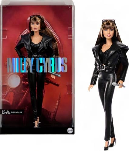 BARBIE SIGNATURE DOLL MILEY CYRUS POSABLE COLLECTIBLE IN FAUX LEATHER OUTFIT WITH HOOD AND HEELS FAUX LEATHER OUTFIT HOOD HEELS - 1