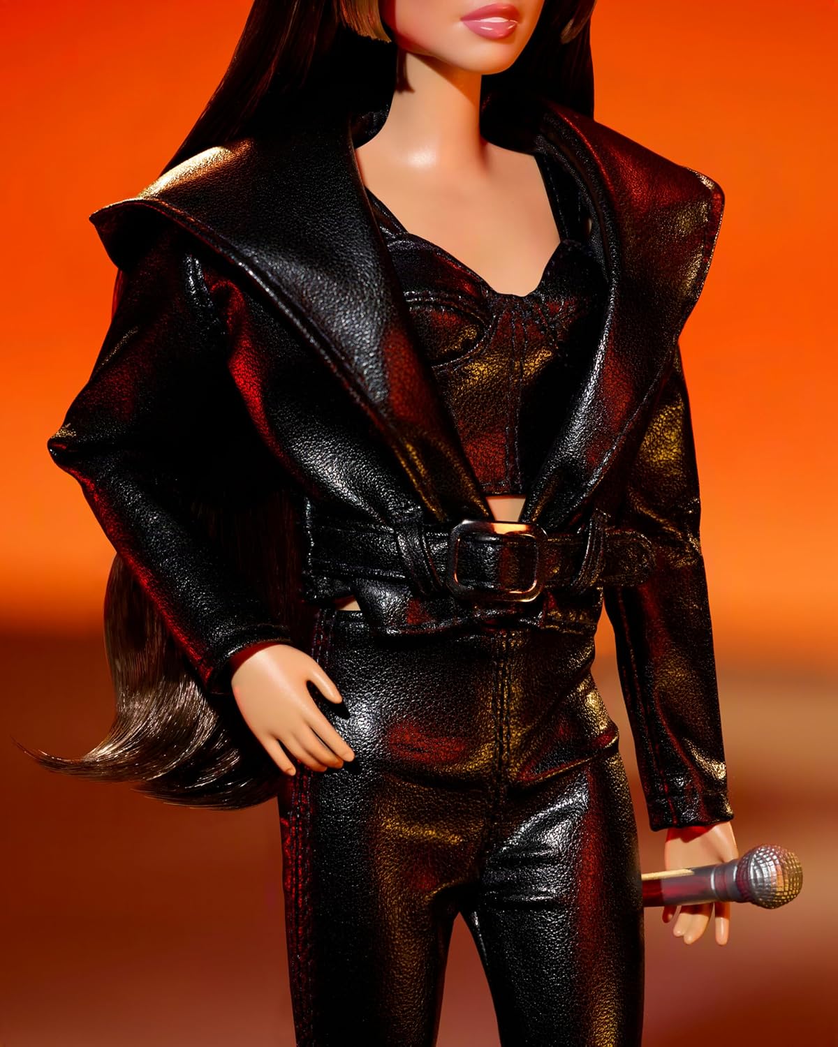 BARBIE SIGNATURE DOLL MILEY CYRUS POSABLE COLLECTIBLE IN FAUX LEATHER OUTFIT WITH HOOD AND HEELS FAUX LEATHER OUTFIT HOOD HEELS - 9