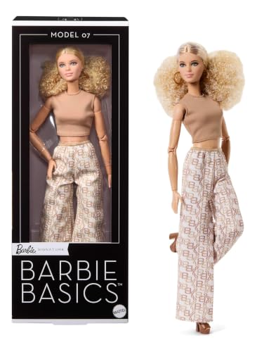 BARBIE MATTEL BASICS MODEL COLLECTOR FASHION DOLL 07 CON PELO RUBIO Y PANTALONES ESTAMPADOS BLANCOS MODA DE AJUSTE UNIVERSAL - 1