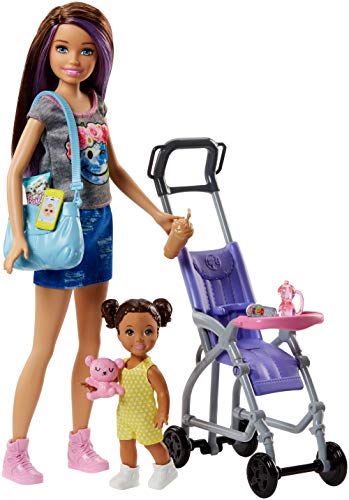 BARBIE SET DE JUEGOS DE NIÑERA CON MUÑECA SKIPPER MUÑECO BEBÉ COCHECITO SALTARÍN Y ACCESORIOS TEMÁTICOS PARA NIÑOS DE 3 A 7 AÑOS - 1