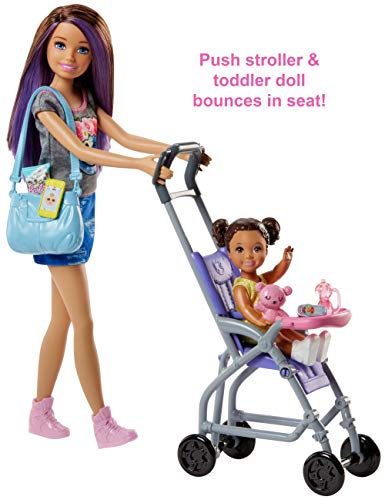 BARBIE SET DE JUEGOS DE NIÑERA CON MUÑECA SKIPPER MUÑECO BEBÉ COCHECITO SALTARÍN Y ACCESORIOS TEMÁTICOS PARA NIÑOS DE 3 A 7 AÑOS - 3
