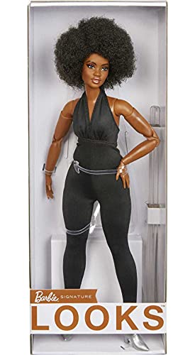 BARBIE SIGNATURE LOOKS MUÑECA CURVA MORENA MUÑECA DE MODA TOTALMENTE POSABLE CON OVEROL NEGRO REGALO PARA COLECCIONISTAS - 6