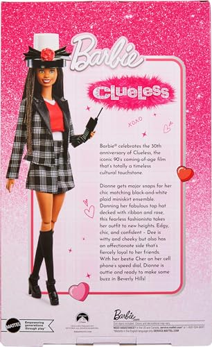 MUÑECA BARBIE SIGNATURE COLECCIONABLE CLUELESS DIONNE CON TRAJE A CUADROS BLANCO Y NEGRO SOMBRERO ALTO Y ACCESORIO DE TELÉFONO - 6