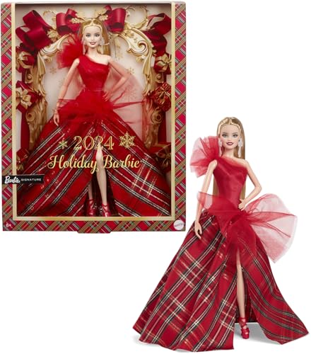MUÑECA BARBIE SIGNATURE MUÑECA DE MODA FESTIVA DE CABELLO RUBIO 2024 CON VESTIDO Y FALDA A CUADROS REGALO DE COLECCIÓN - 1
