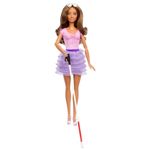 BARBIE FASHIONISTAS DOLL 228 BLIND BARBIE DOLL CON PARTE SUPERIOR ROSA Y FALDA CON VOLANTES CON BASTÓN Y GAFAS DE SOL - 1